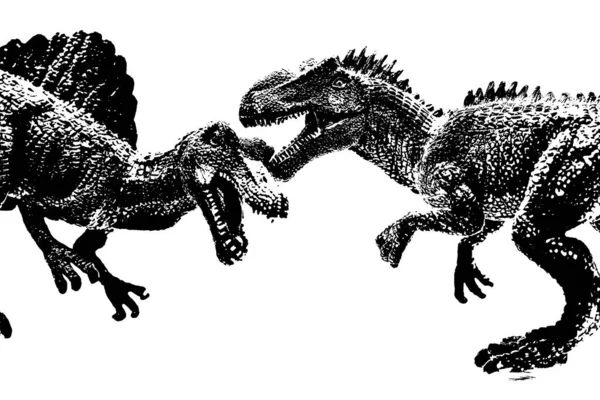 Beyaz Arka Planda Izole Edilmiş Dinozor Silueti Spinosaurus Giganotosaurus Oyuncakları — Stok fotoğraf