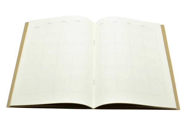 Felső Nézet Kép Nyílt Tervező Notebook Üres Oldal Papír Elszigetelt — Stock Fotó
