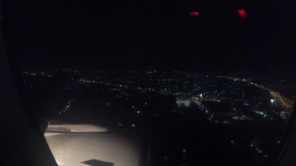 Widok Okna Statku Powietrznego Światła Nocnego Miasta — Wideo stockowe