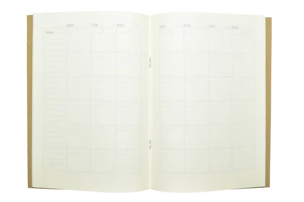 Imagem Vista Superior Notebook Planejador Aberto Com Página Branco Papel — Fotografia de Stock