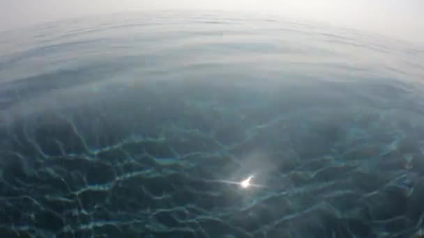 Overflaten Gjennomsiktig Blått Vann Svømmebassenget Med Blå Himmel Hvit Sky – stockvideo