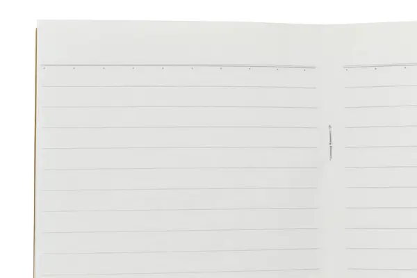 Notebook Vuoto Aperto Con Carta Foderata Isolata Sfondo Bianco — Foto Stock