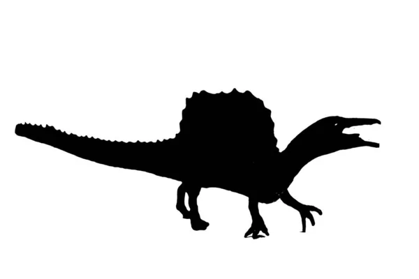 白い背景に孤立した恐竜のシルエットスピノサウルスのおもちゃのモデル — ストック写真