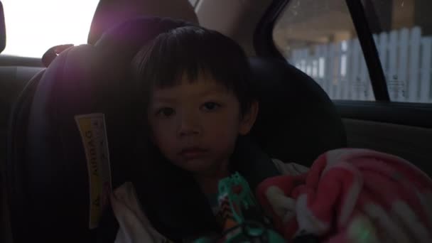 Petit Bébé Assis Dans Siège Auto Sécurité Regardant Par Fenêtre — Video