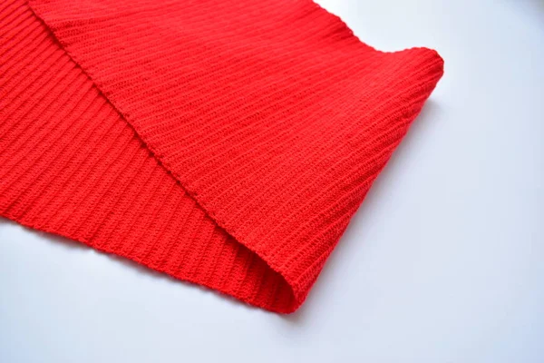 Κόκκινο Μαλλί Πλεκτό Νήμα Υφή Μάλλινο Ύφασμα Λευκό Φόντο — Φωτογραφία Αρχείου