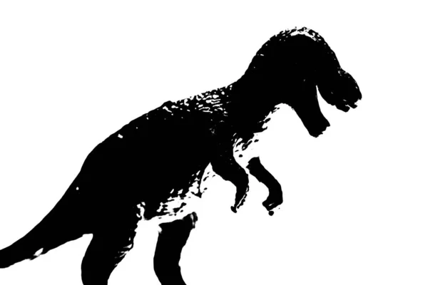 从白色背景分离出来的黑色恐龙轮廓 Rex玩具模型 — 图库照片
