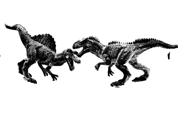 白い背景に孤立した恐竜のシルエットスピノサウルスやギガノトサウルスのおもちゃのモデル — ストック写真