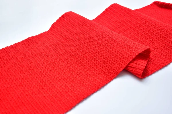 Ondulado Vermelha Textura Fio Malha Tecido Fundo Branco — Fotografia de Stock