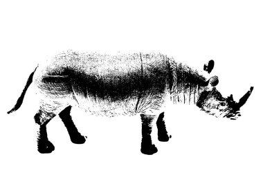 Gergedan modelinin silueti beyaz arkaplanda izole bir şekilde duruyor