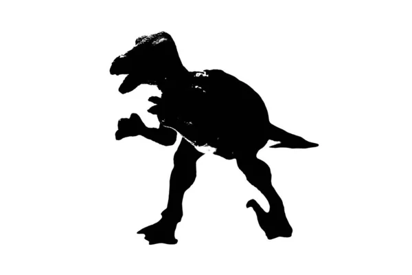 Černá Dinosauří Silueta Izolované Bílém Pozadí Model Dinosaurů Hračky — Stock fotografie