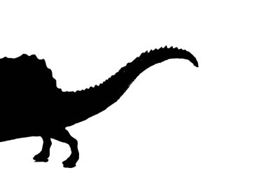Beyaz arka planda izole edilmiş dinozor silueti, spinosaurus oyuncağı modeli