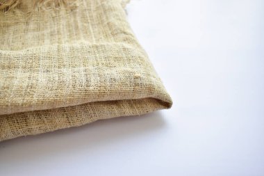 kahverengi çuval bezi dokusu arka planı, katlanmış çuval bezi kumaş tasarımı için tekstil