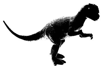 Beyaz arka planda izole edilmiş siyah dinozor silueti, dinazor oyuncakları modeli