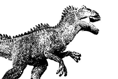 Siyah dinozor silueti beyaz arka planda izole edilmiş, Giganotosaurus oyuncağı modeli