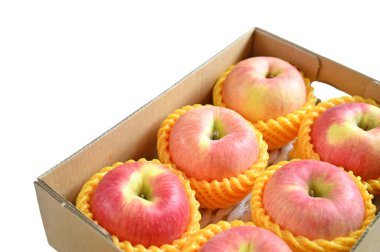 beautiful pink apple in the box on white background