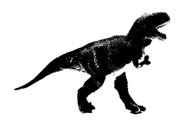 Beyaz arka planda izole edilmiş siyah dinozor silueti, T-rex oyuncakları modeli