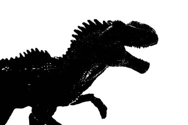 black dinosaur silhouette isolated on white background, model of giganotosaurus toy clipart