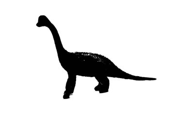 Beyaz arka planda izole edilmiş siyah dinozor silueti, dinazor oyuncakları modeli
