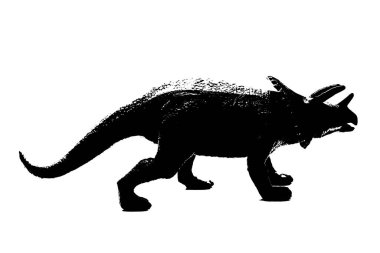 Beyaz arka planda izole edilmiş siyah dinozor silueti, dinazor oyuncakları modeli