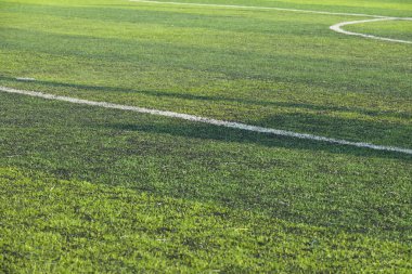 Yapay yeşil çimen çimenlik futbol sahası. Siyah plastik tanecikli.