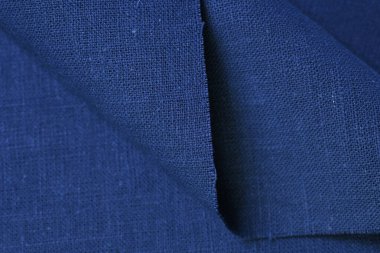 Mavi kenevir doğal kumaş kumaş rengi, tekstil moda soyut arka planının kabataslak kumaşı.