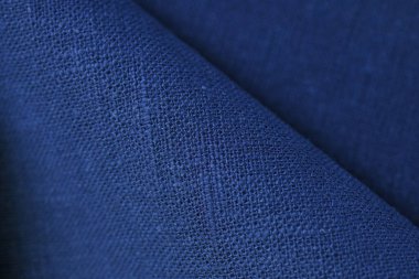 Mavi kenevir doğal kumaş kumaş rengi, tekstil moda soyut arka planının kabataslak kumaşı.