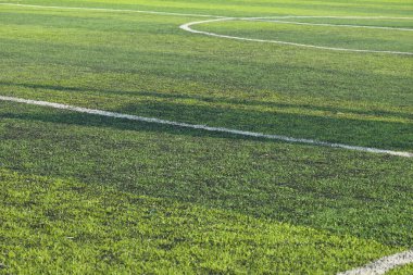 Yapay yeşil çimen çimenlik futbol sahası. Siyah plastik tanecikli.