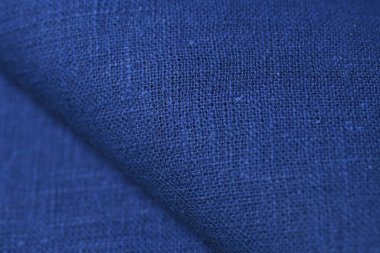 Mavi kenevir doğal kumaş kumaş rengi, tekstil moda soyut arka planının kabataslak kumaşı.