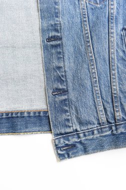 Beyaz arka planda izole edilmiş mavi kot gömlek deseni, kot tarzı.