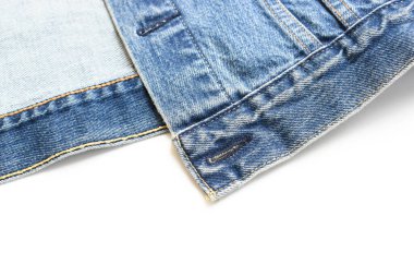 Beyaz arka planda izole edilmiş mavi kot gömlek deseni, kot tarzı.