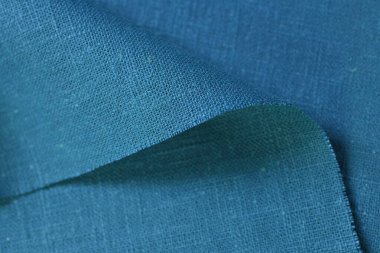 Mavi yeşil kenevir doğal kumaş kumaş rengi, tekstil moda soyut arka planının kabataslak kumaşı