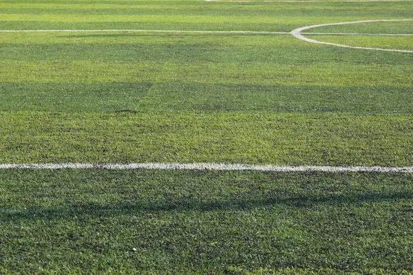 Yapay yeşil çimen çimenlik futbol sahası. Siyah plastik tanecikli.