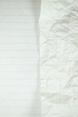 Buruşmuş çizgi kağıt dokusu arka planı, boş sayfa defteri