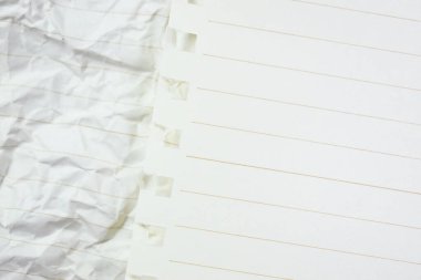 Buruşmuş çizgi kağıt dokusu arka planı, boş sayfa defteri