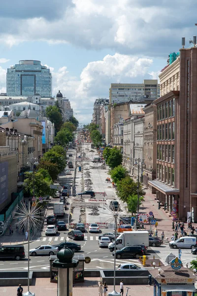 Sokak Yolu Işe Yarıyor Kyiv Deki Merkez Caddenin Yeniden Inşası — Stok fotoğraf