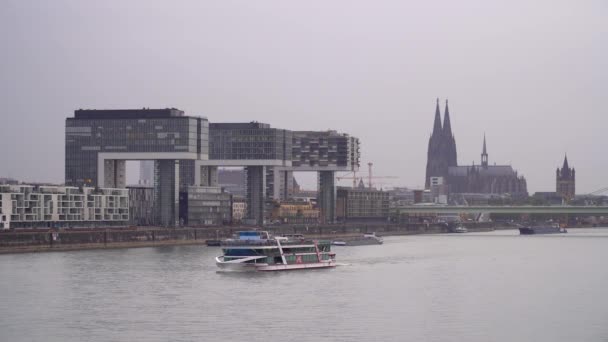 Navigáció Rajna Folyón Kilátás Kölnre — Stock videók