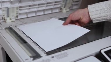 Bir ofis çalışanı tarayıcıdaki A4 kağıdını tarıyor.