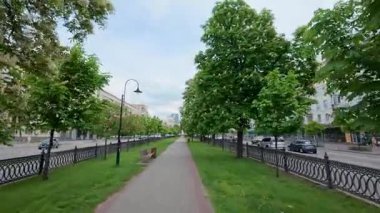 Çiçek açan kestane ağaçlarıyla dolu bir sokak boyunca bir yürüyüş.