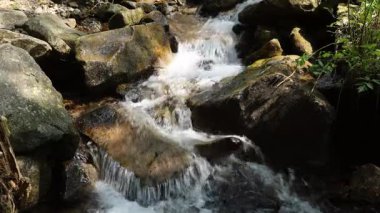 Taşların arasında bir dağ nehrinde şelale