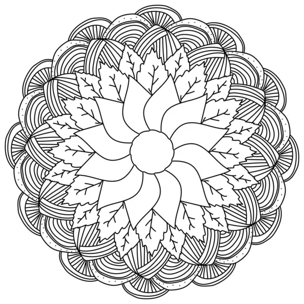 縞模様の曼荼羅花 自然なテーマベクトル図上の瞑想的な着色ページ — ストックベクタ