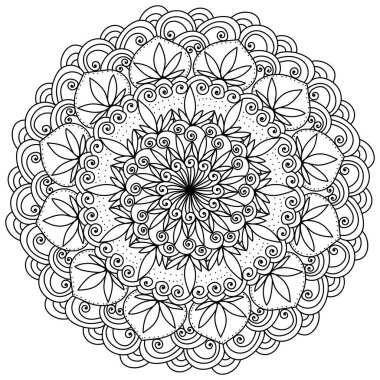 Nilüfer çiçekleri ve süslü desenli soyut mandala, çocuklar ve yetişkinler sayfa renklendirme çizimi