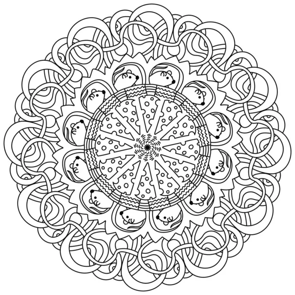 Mandala Livre Colorier Avec Des Souris Fromage Jeu Illustration Vectorielle — Image vectorielle