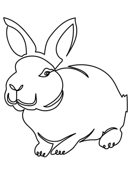 One Line Art Rabbit Sitting Bunny Symbol Year Easter Symbol — Stock Vector