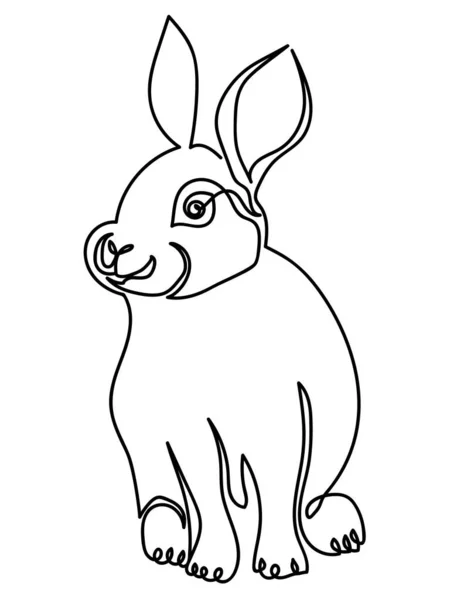 One Line Art Bunny Sitting Rabbit Symbol Year Easter Mascot — Stock Vector