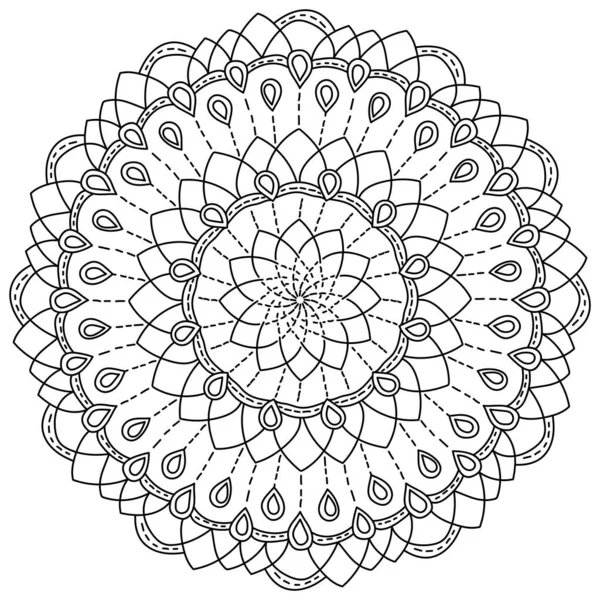 Mandala Simple Drops Hatching Meditative Coloring Page Vector Illustration — Stock Vector