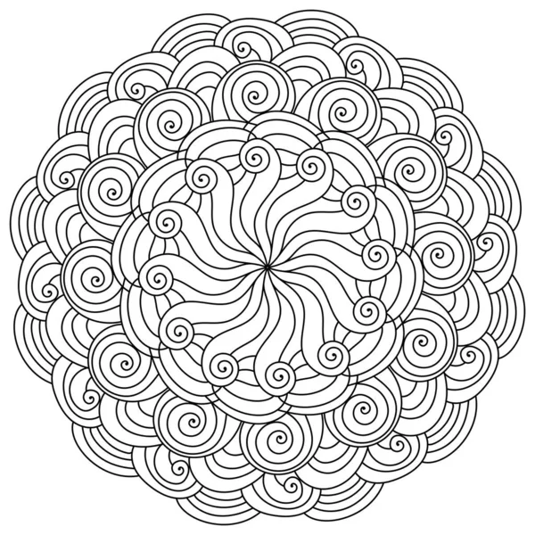 Абстрактная Мандала Спиральными Элементами Медитативная Дзен Раскраска Векторной Иллюстрацией Вихрей — стоковый вектор