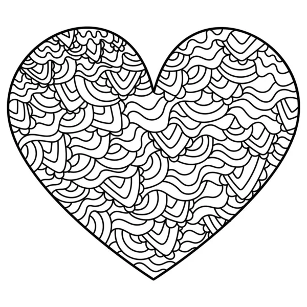 Очертания Сердца Узорами Медитативной Раскраской Векторной Иллюстрацией Дню Святого Валентина — стоковый вектор