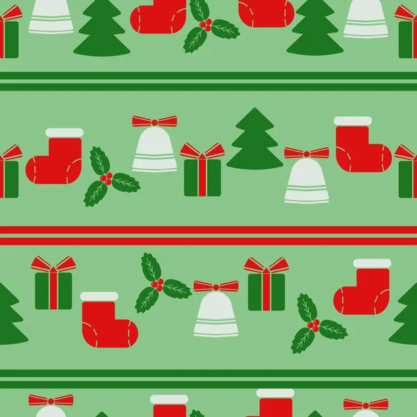 Patrón Sin Costuras Navidad Con Rayas Horizontales Símbolos Navideños Vector — Vector de stock