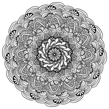 Meditative mandala with a basket of eggs and floral fantasy and striped patterns vector illustration