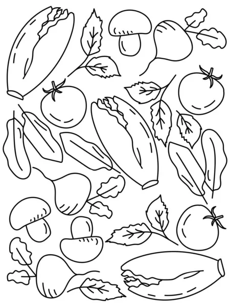 Набор Контуров Овощей Страница Раскраски Детей Изучающих Векторную Иллюстрацию — стоковый вектор